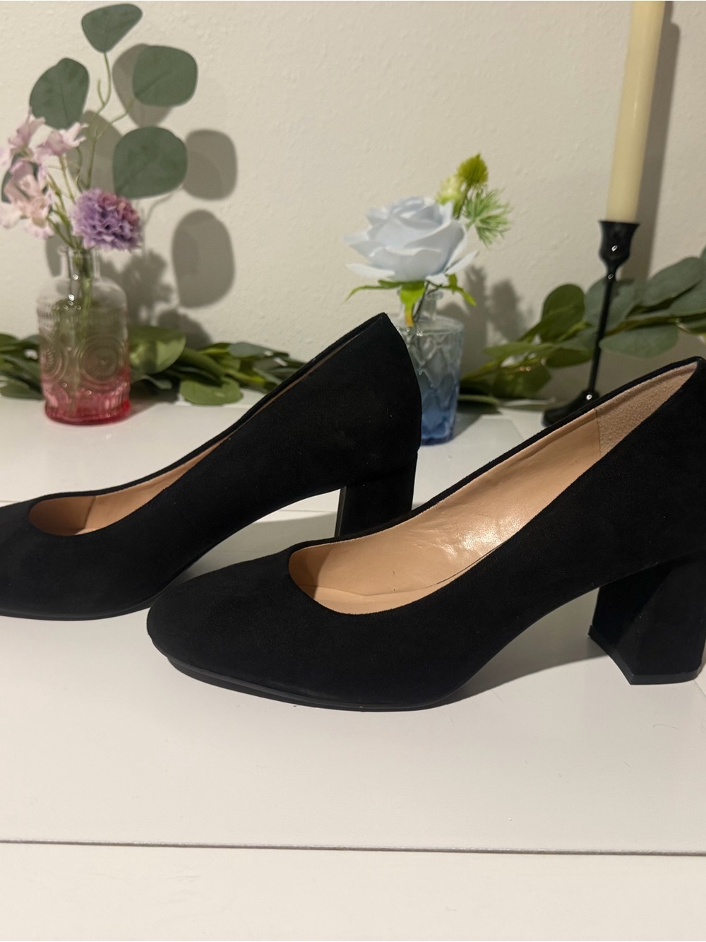 Kelly & Katie Black Suede Block Heel Pumps